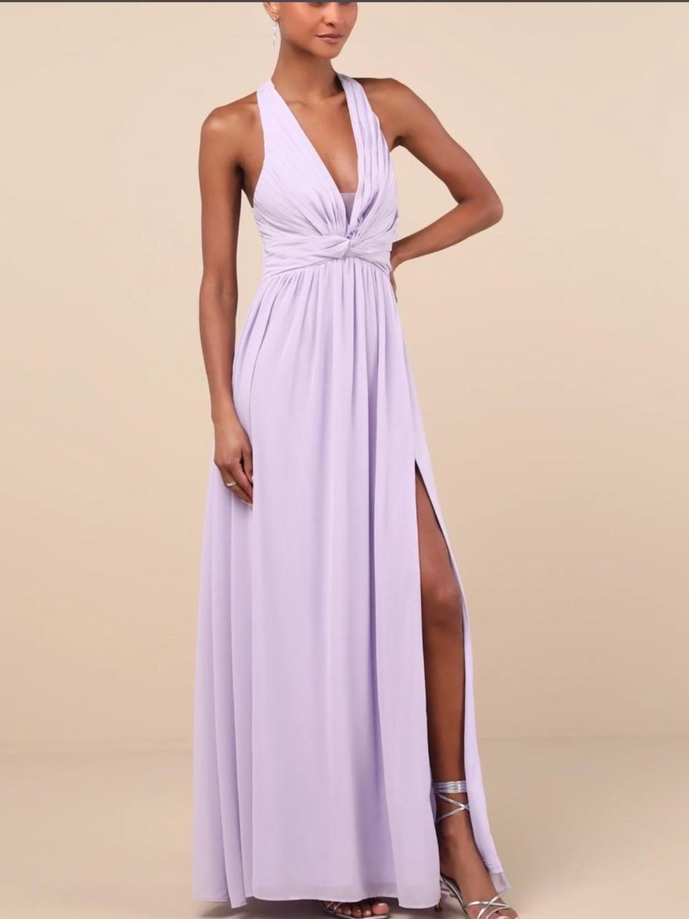 Lulus Marilina Lavender Pleated Twist-Front Maxi Dress